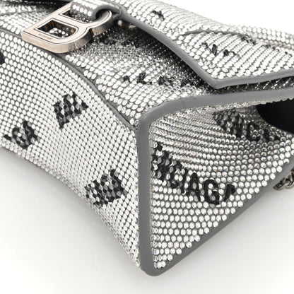 Balenciaga Strass Suede Allover Logo Hourglass Top Handle Bag XS with Chain Silver Black 9 of 9