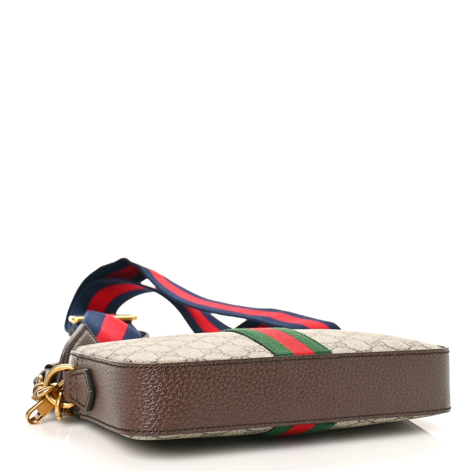 Gucci GG Supreme Monogram Textured Dollar Calfskin Web Ophidia Wristlet Shoulder Bag Beige Ebony New Acero 4 of 9