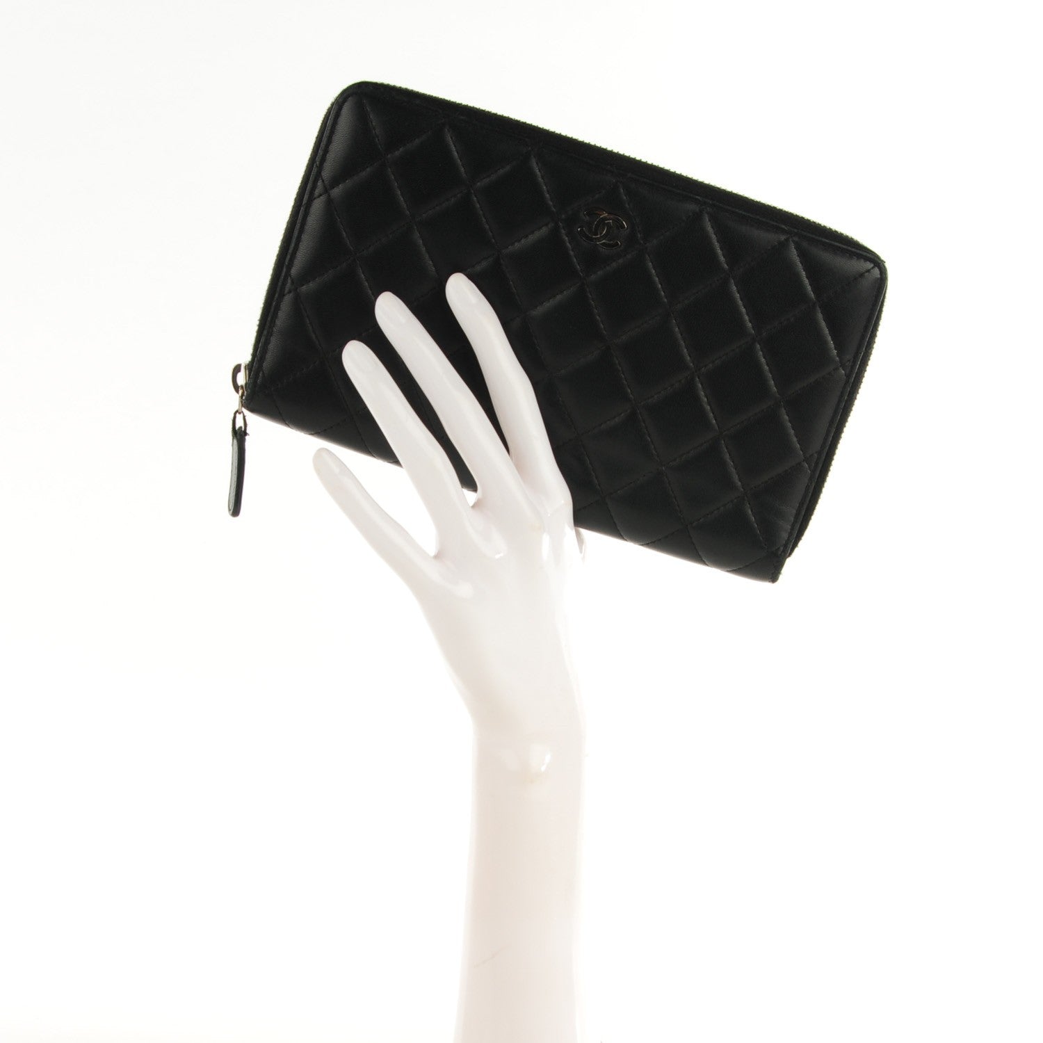 Chanel Lambskin Quilted Large Zipped Wallet Black 2 of 7