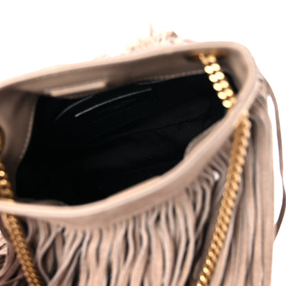Saint Laurent Suede Calfskin Small Grace Fringed Hobo Bag Dusty Grey 5 of 11