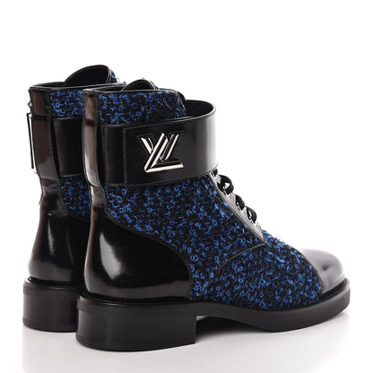 Louis Vuitton Tweed Calfskin Wonderland Ranger Boots 39 Blue Black 4 of 14