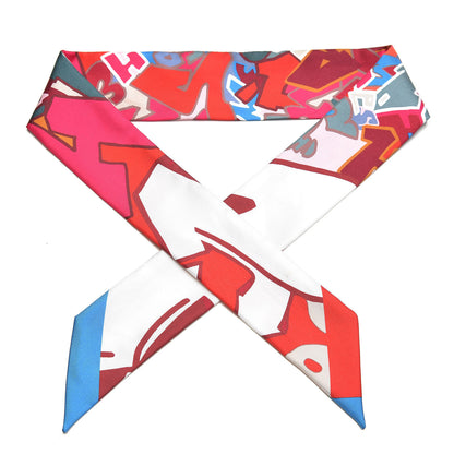 Hermes Silk Graff Graffiti Twilly Rouge Piment White Cobalt 1 of 6