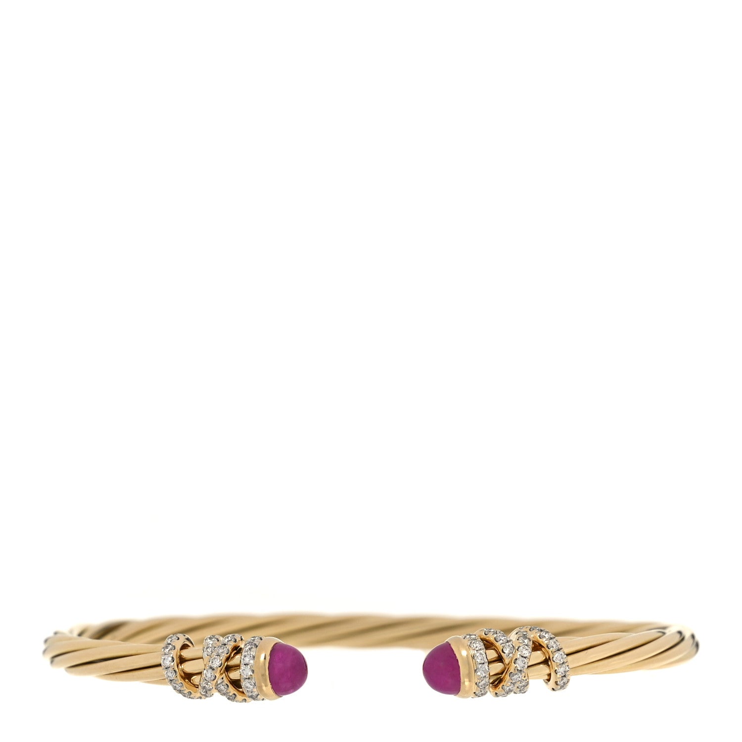 David Yurman 18K Yellow Gold Ruby Diamond 4mm Helena Cuff Bracelet 1 of 3