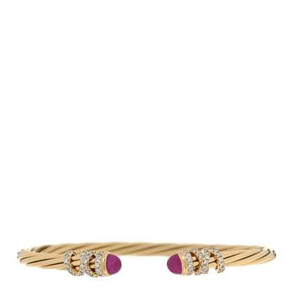 David Yurman 18K Yellow Gold Ruby Diamond 4mm Helena Cuff Bracelet 1 of 3