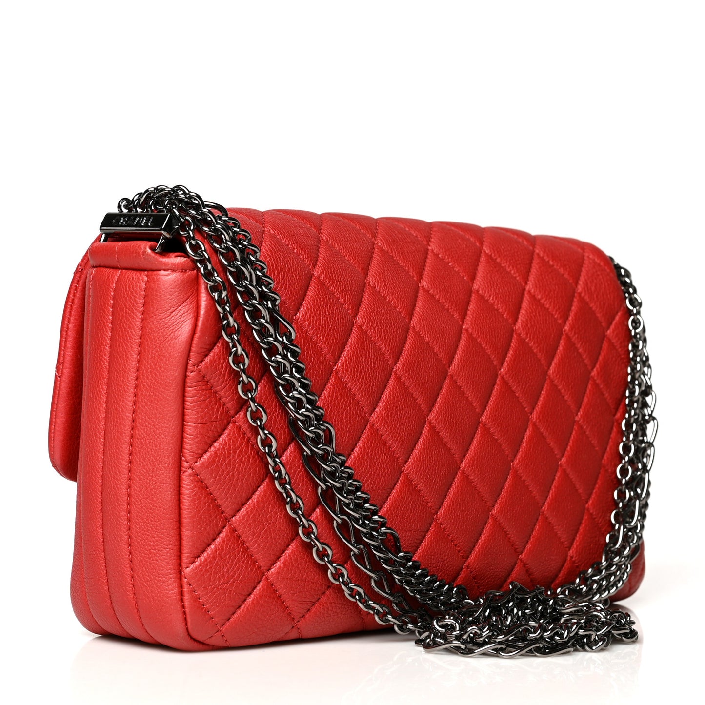 Calfskin Quilted Multi Chain Flap Red