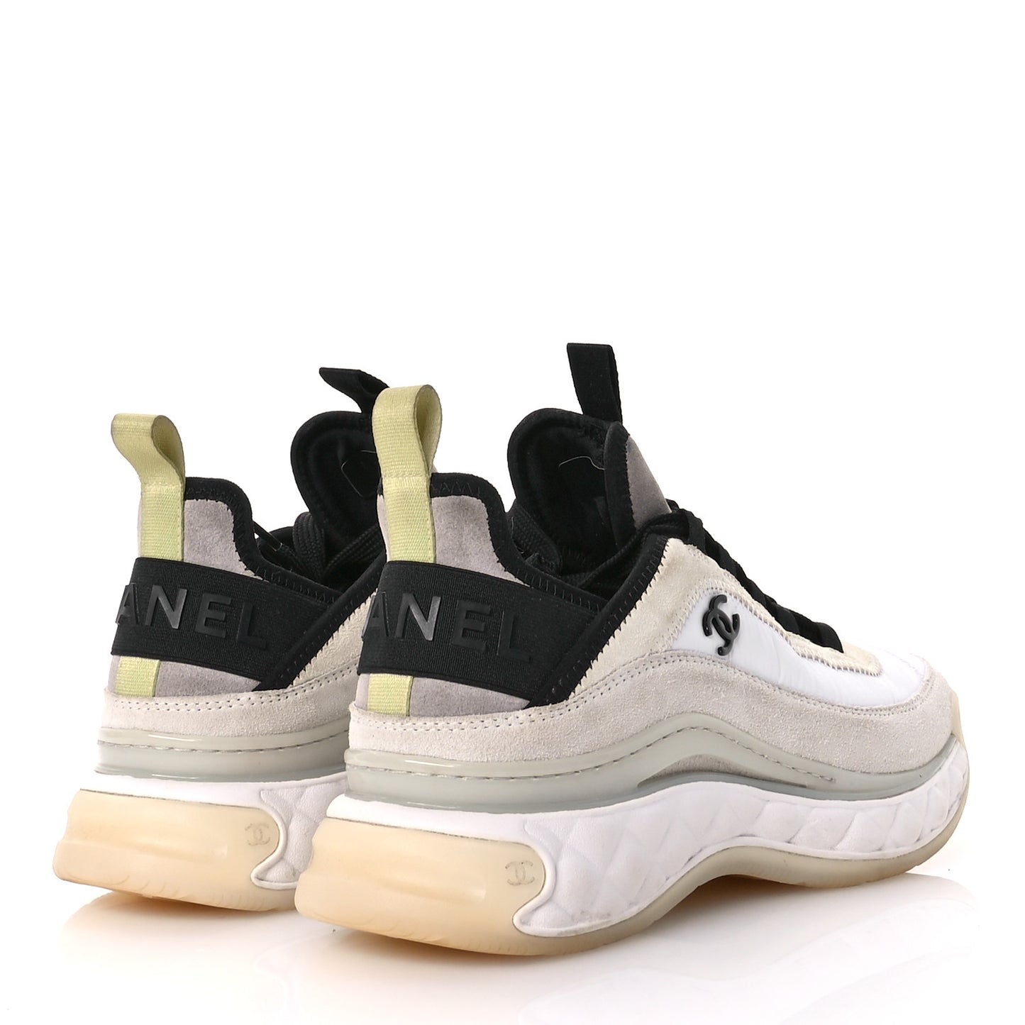 Velvet Calfskin Mixed Fibers CC Sneakers 38 White Gray Yellow