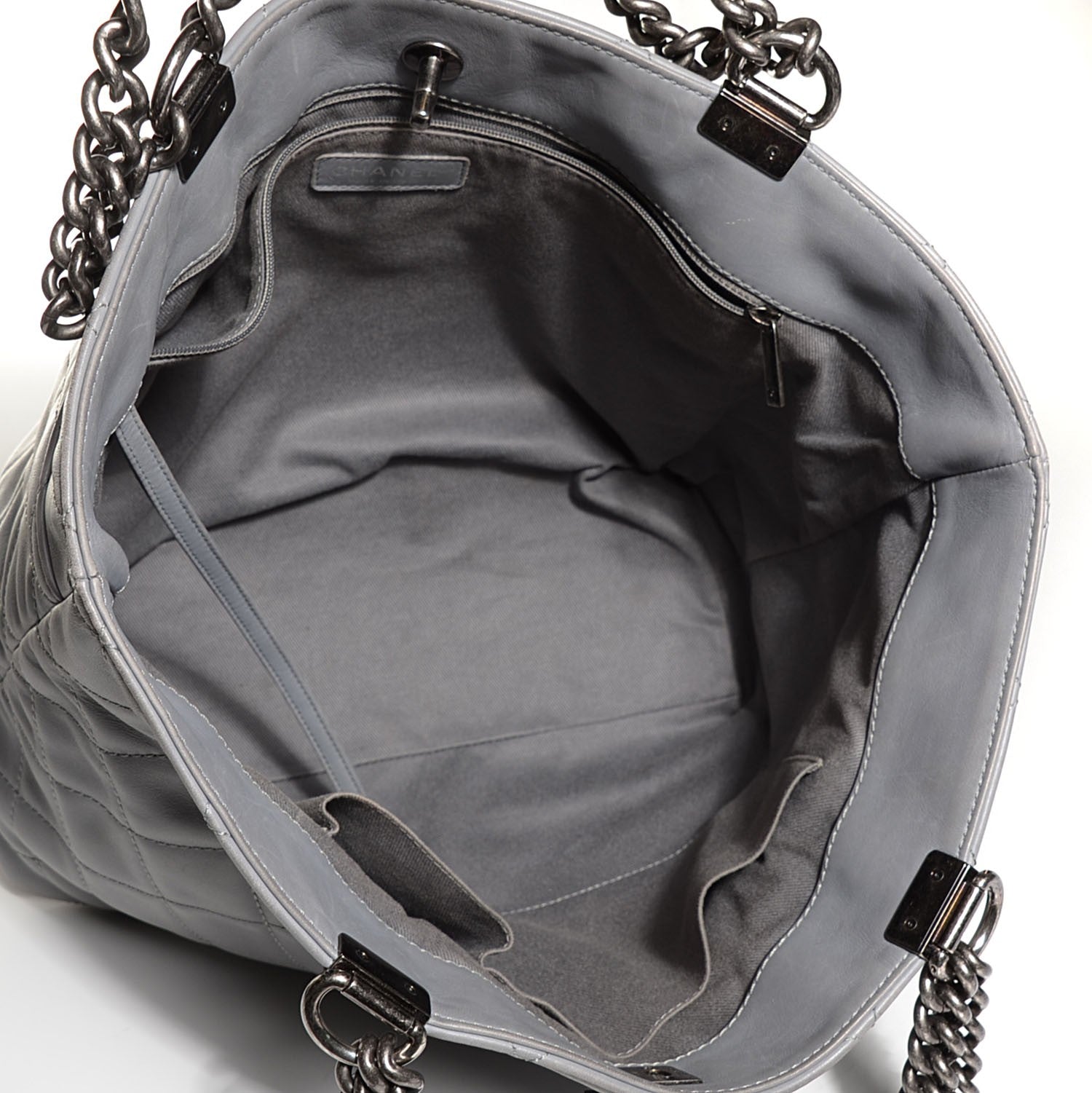 Chanel Calfskin Quilted Large Shopping In Chains Tote Light Grey 5 of 8