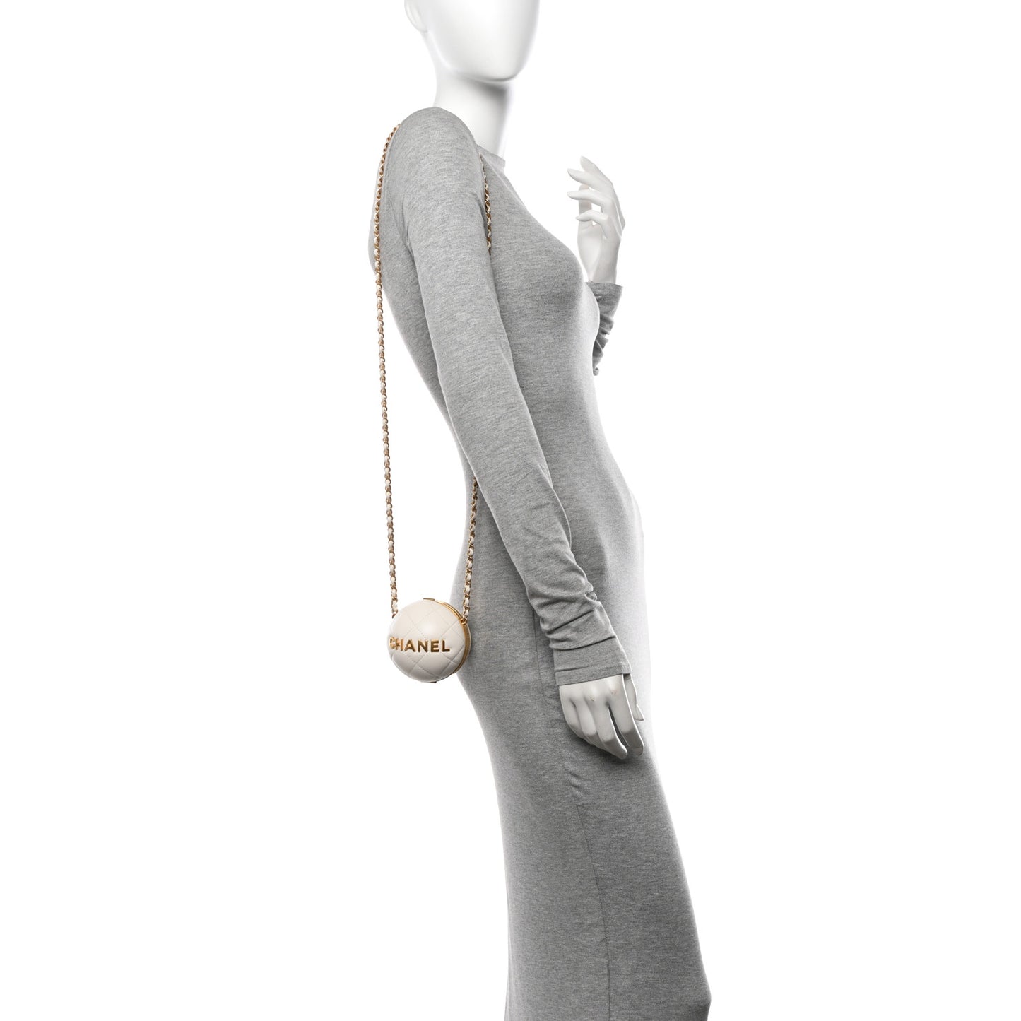 Lambskin Quilted Sphere Minaudiere Chain Clutch White