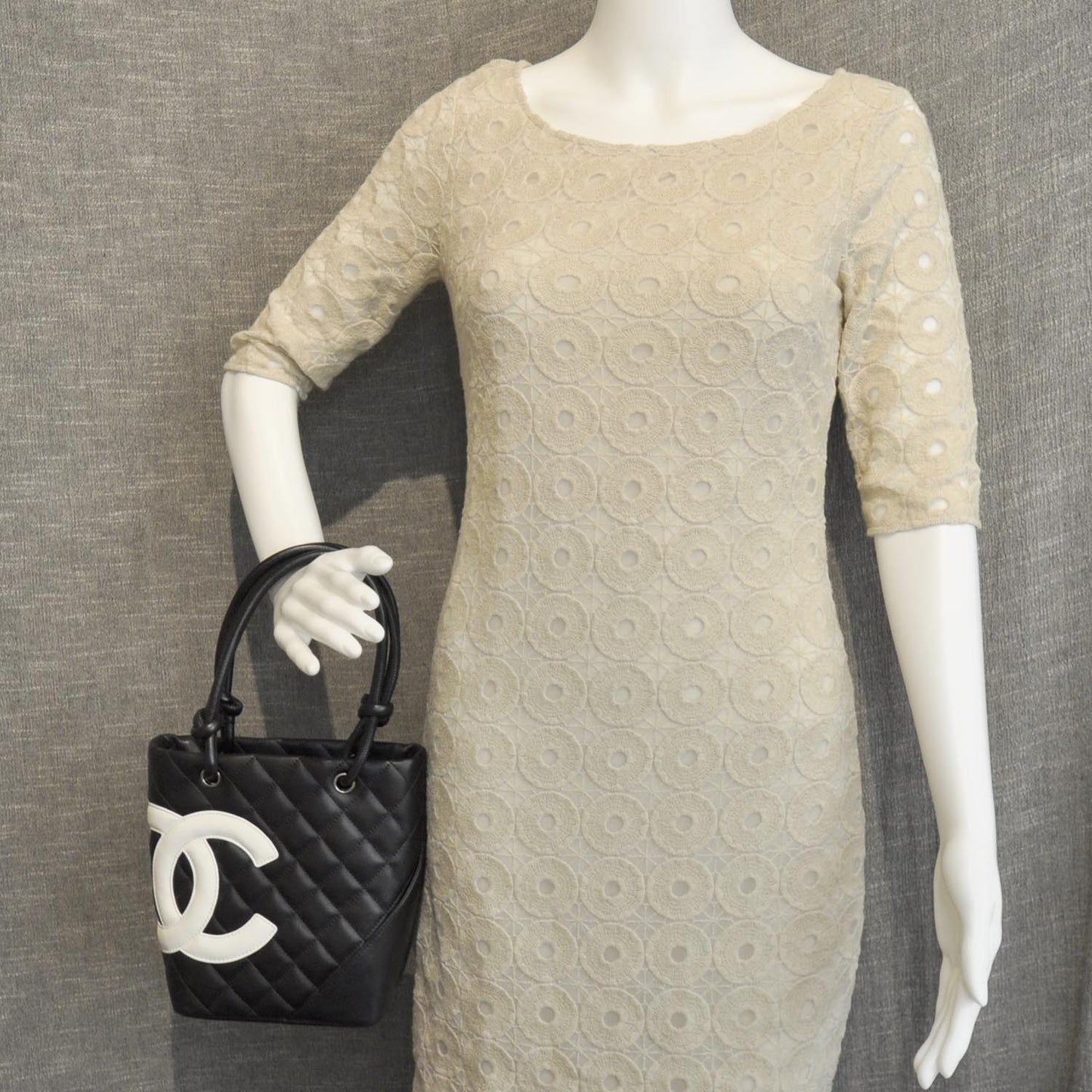 Calfskin Quilted Small Cambon Tote Black White