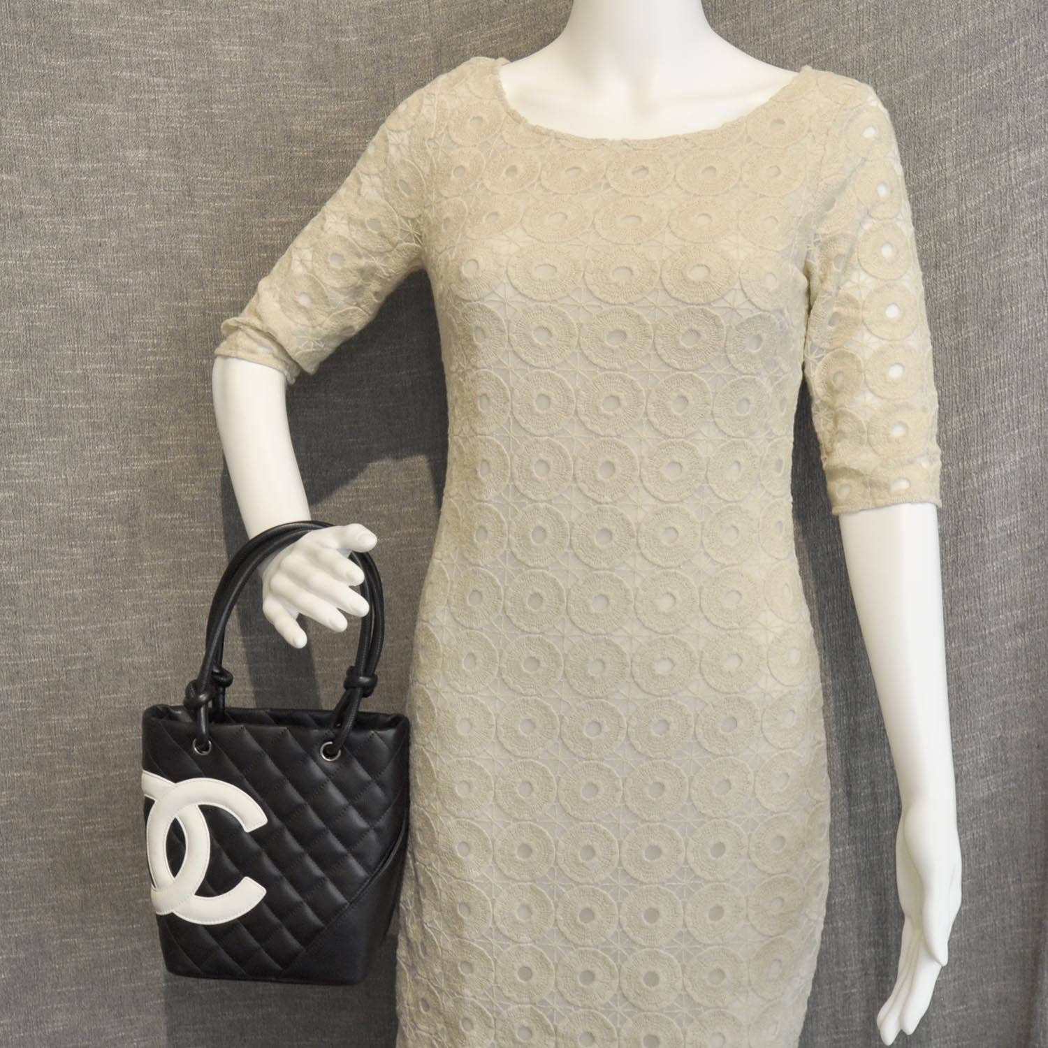 Chanel Calfskin Quilted Small Cambon Tote Black White 2 of 11