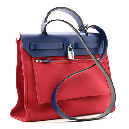 Hermes Military Toile Vache Hunter Herbag Zip 31 PM Rouge Grenat Bleu Saphir 4 of 14