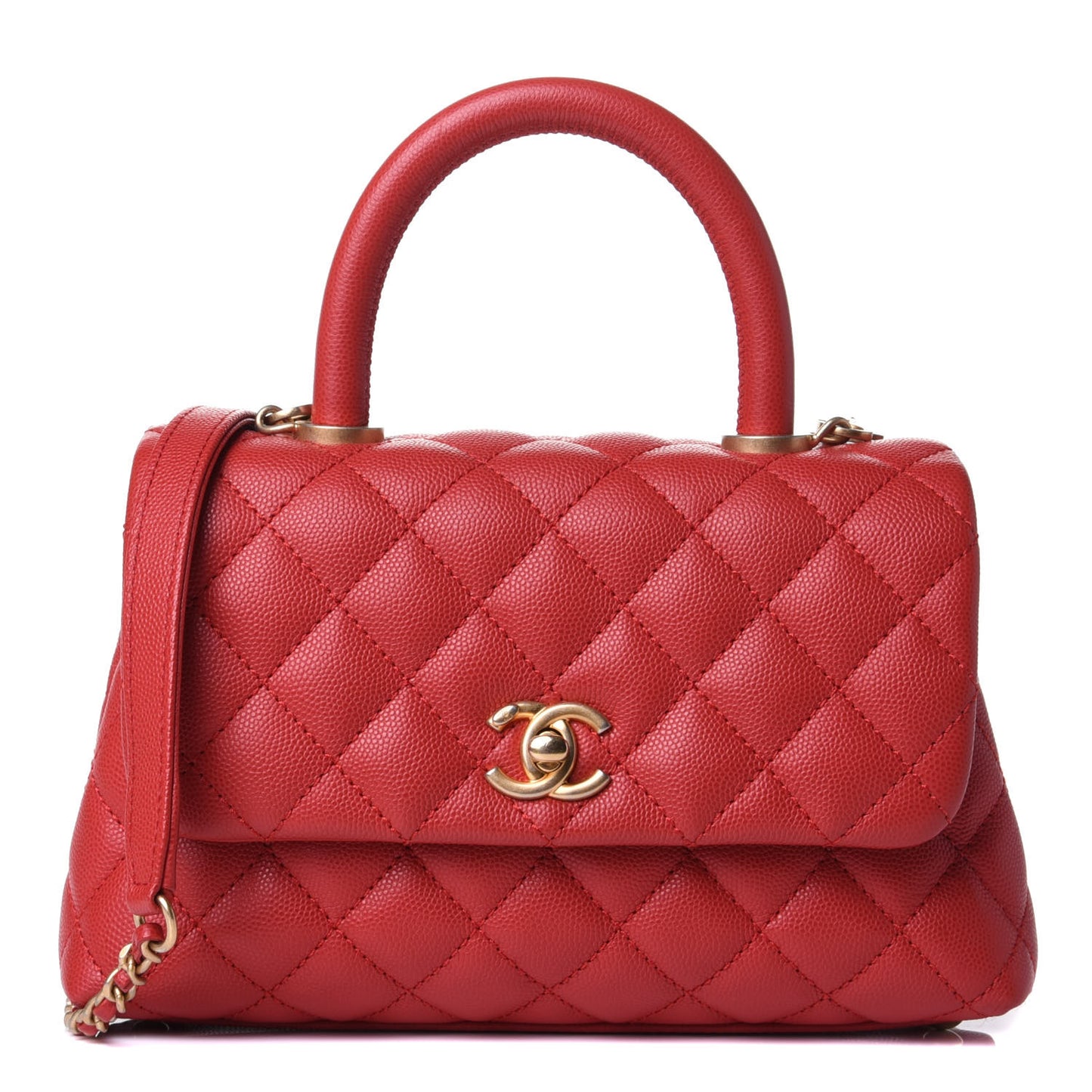 Caviar Quilted Mini Coco Handle Flap Red