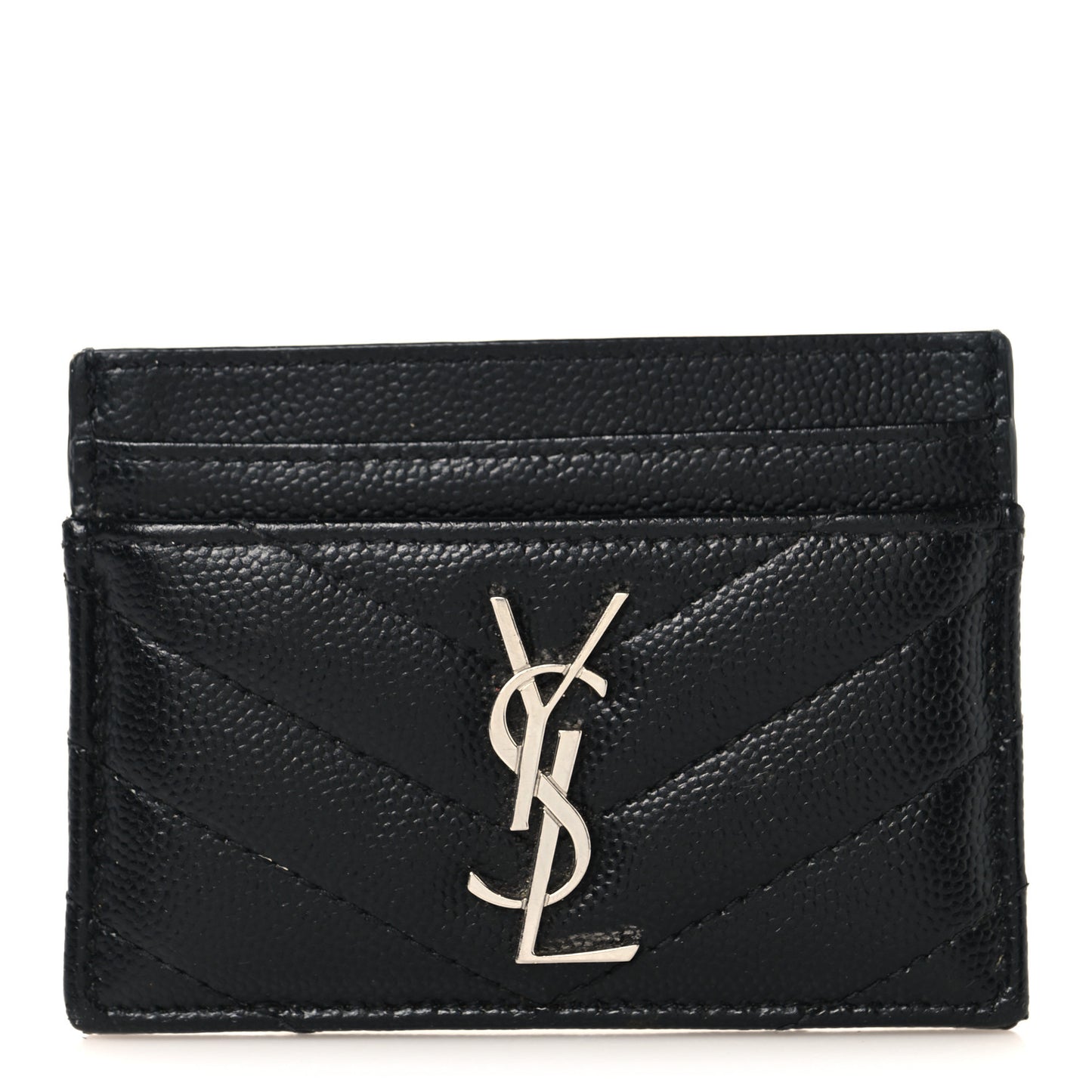 Grain De Poudre Matelasse Chevron Monogram Credit Card Case Black