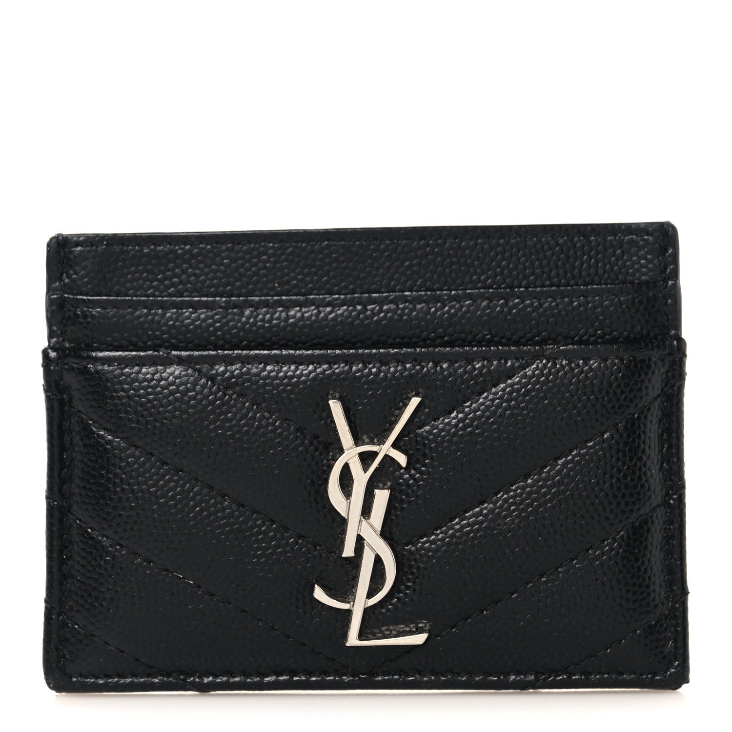 Saint Laurent Grain De Poudre Matelasse Chevron Monogram Credit Card Case Black 1 of 7