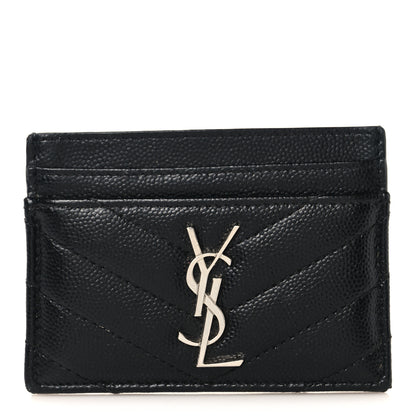 Saint Laurent Grain De Poudre Matelasse Chevron Monogram Credit Card Case Black 1 of 7