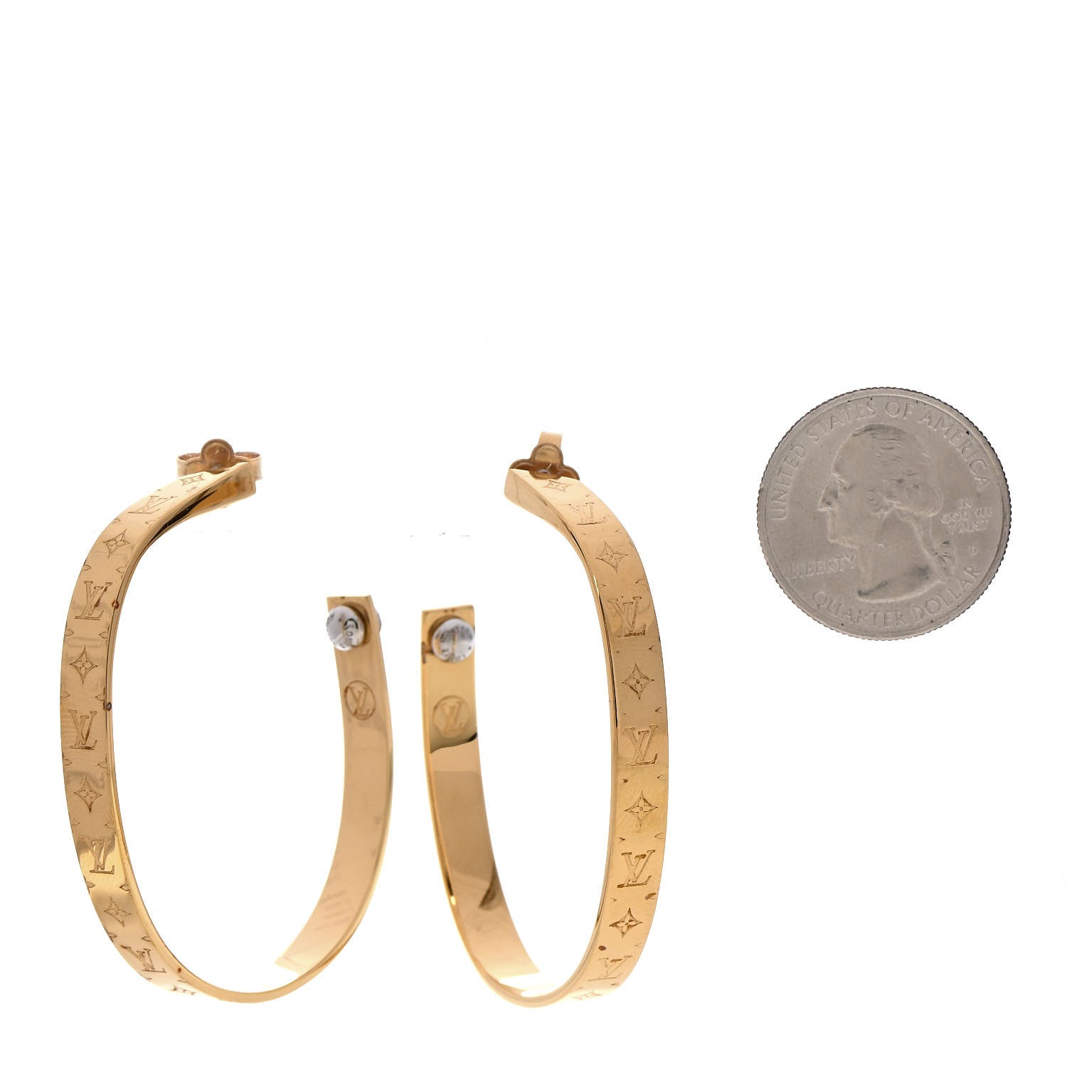 Louis Vuitton Metal Nanogram Hoop Earrings Gold 2 of 5