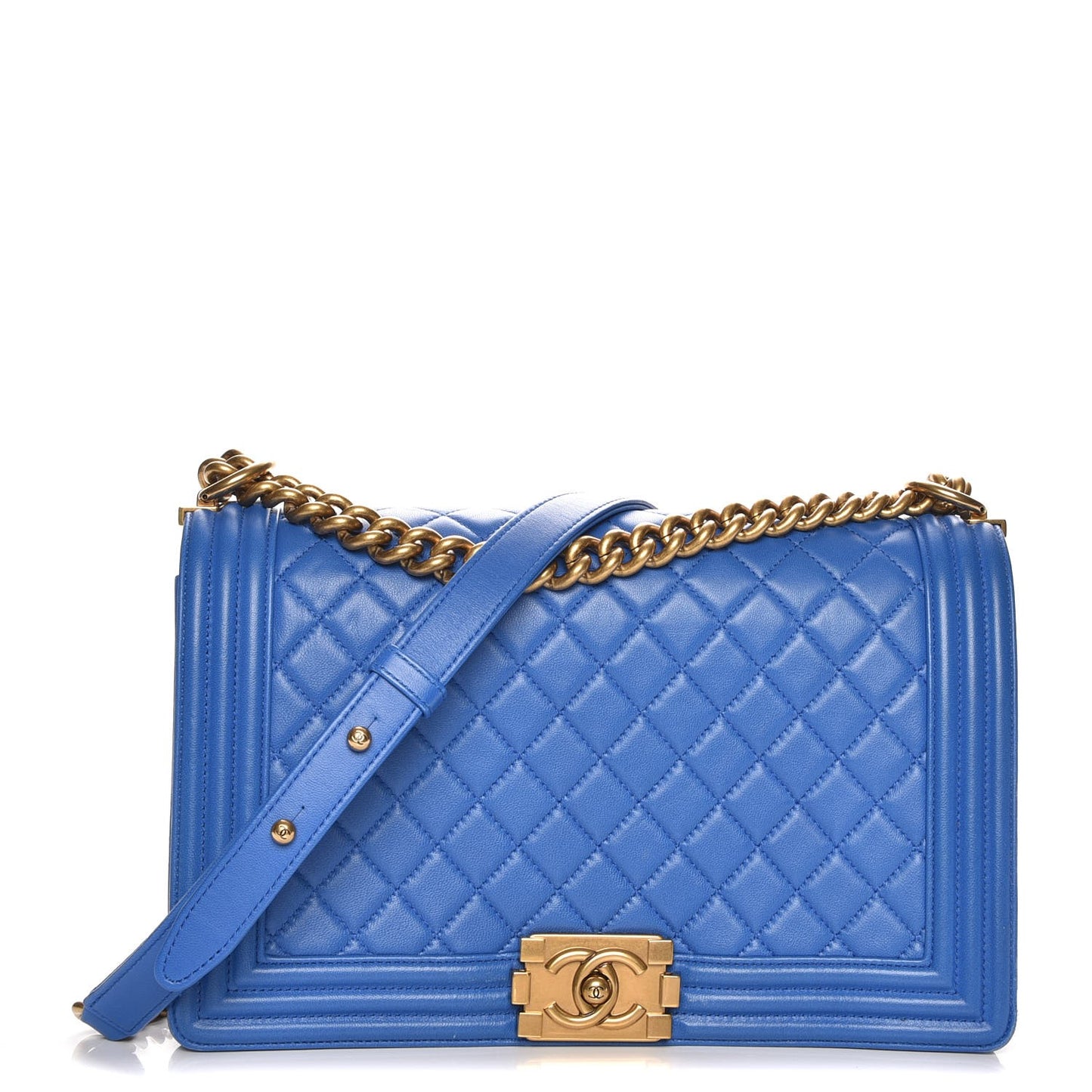 Lambskin Quilted New Medium Boy Flap Blue