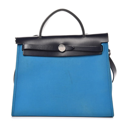 Hermes Vache Hunter Toile Herbag Zip 31 PM Bleu Zanzibar Bleu Indigo 4 of 16