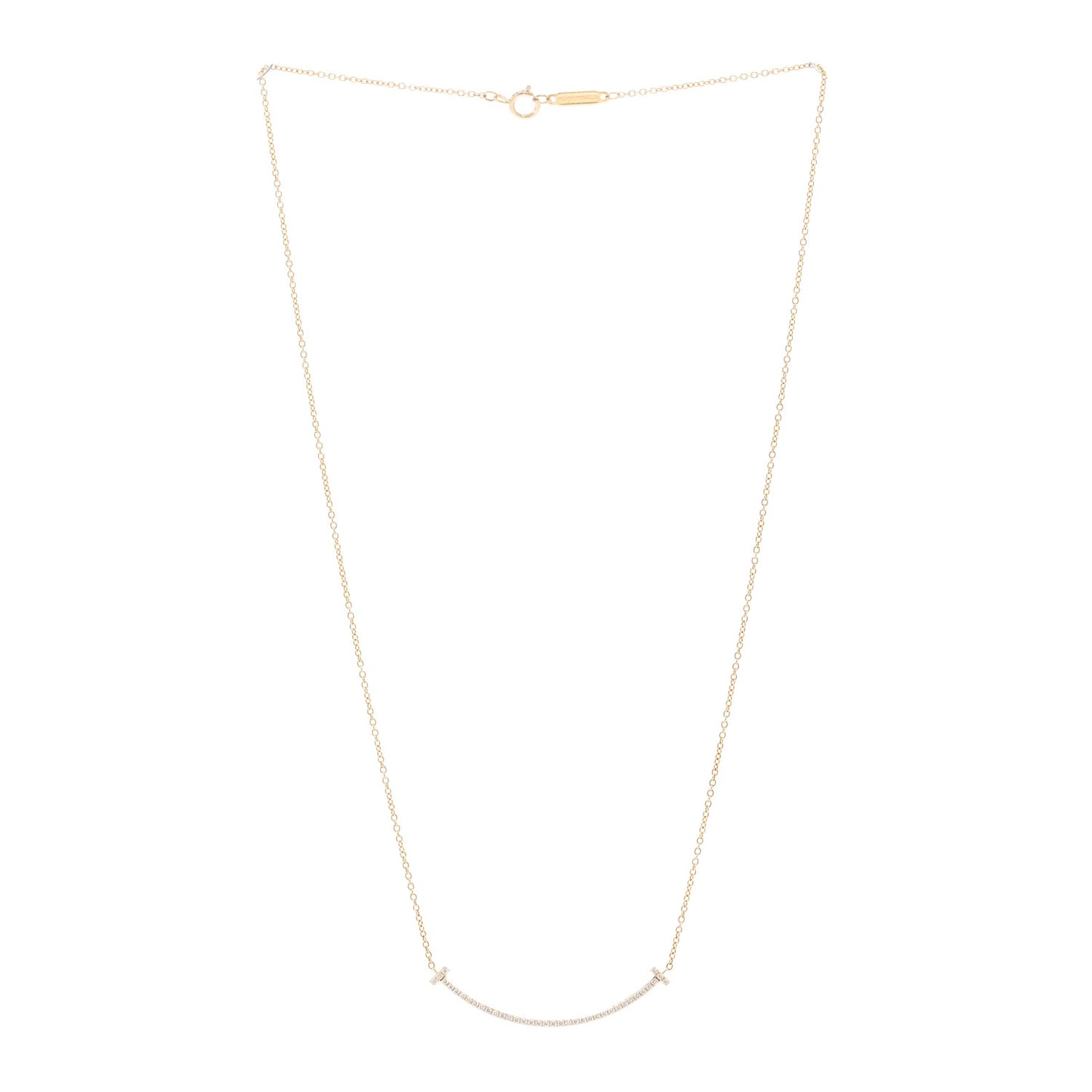 18K Yellow Gold Diamond Small T Smile Pendant Necklace