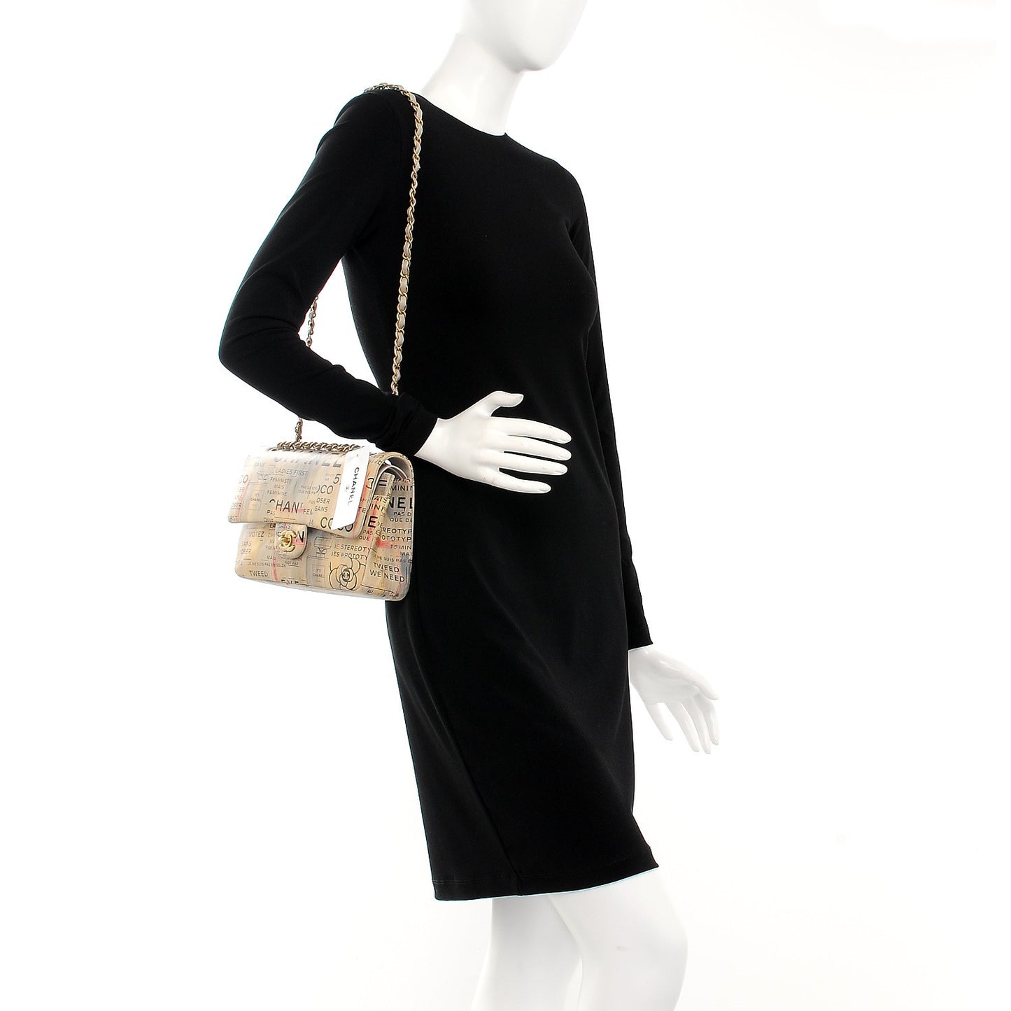 Lambskin Hand Painted Medium Double Flap Ecru Black