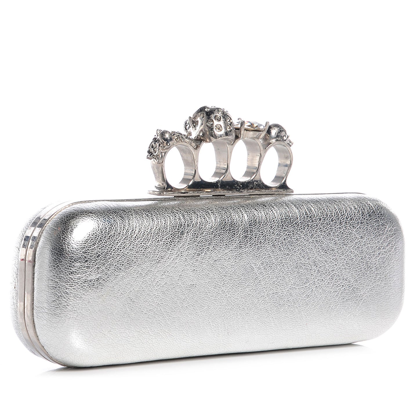 Tarnished Nappa Knuckle Box Clutch Metallic Silver