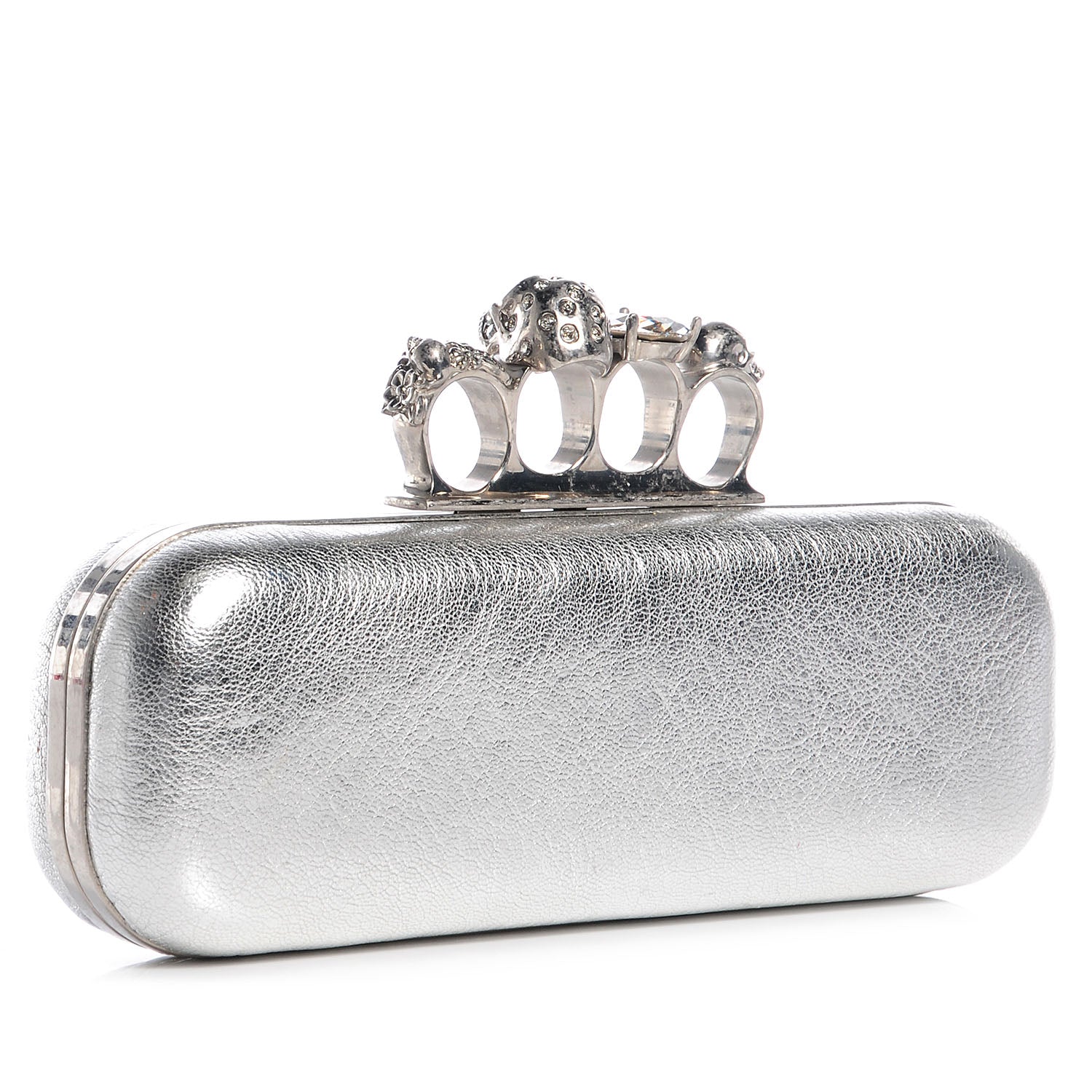 Alexander McQueen Tarnished Nappa Knuckle Box Clutch Metallic Silver 2 of 11