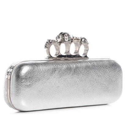 Alexander McQueen Tarnished Nappa Knuckle Box Clutch Metallic Silver 2 of 11