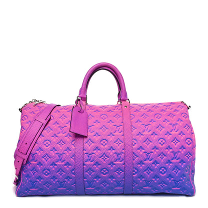 Louis Vuitton Taurillon Illusion Keepall Bandouliere 50 Bleu Rose 1 of 10