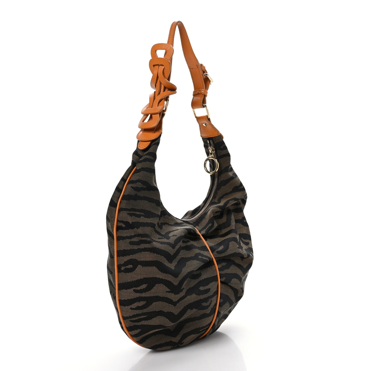 Fendi Fabric Cuoio Tiger Print Hobo Tobacco Mandarino 2 of 9