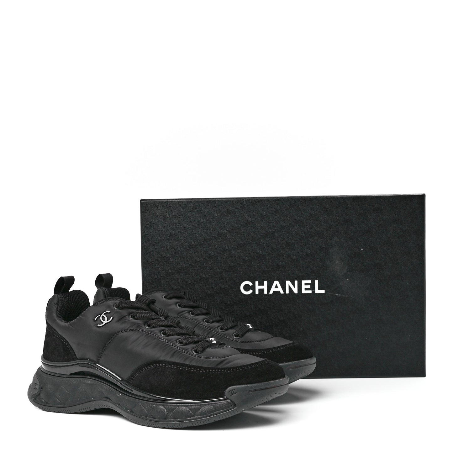 Nylon Suede Calfskin CC Sneakers 40 Black