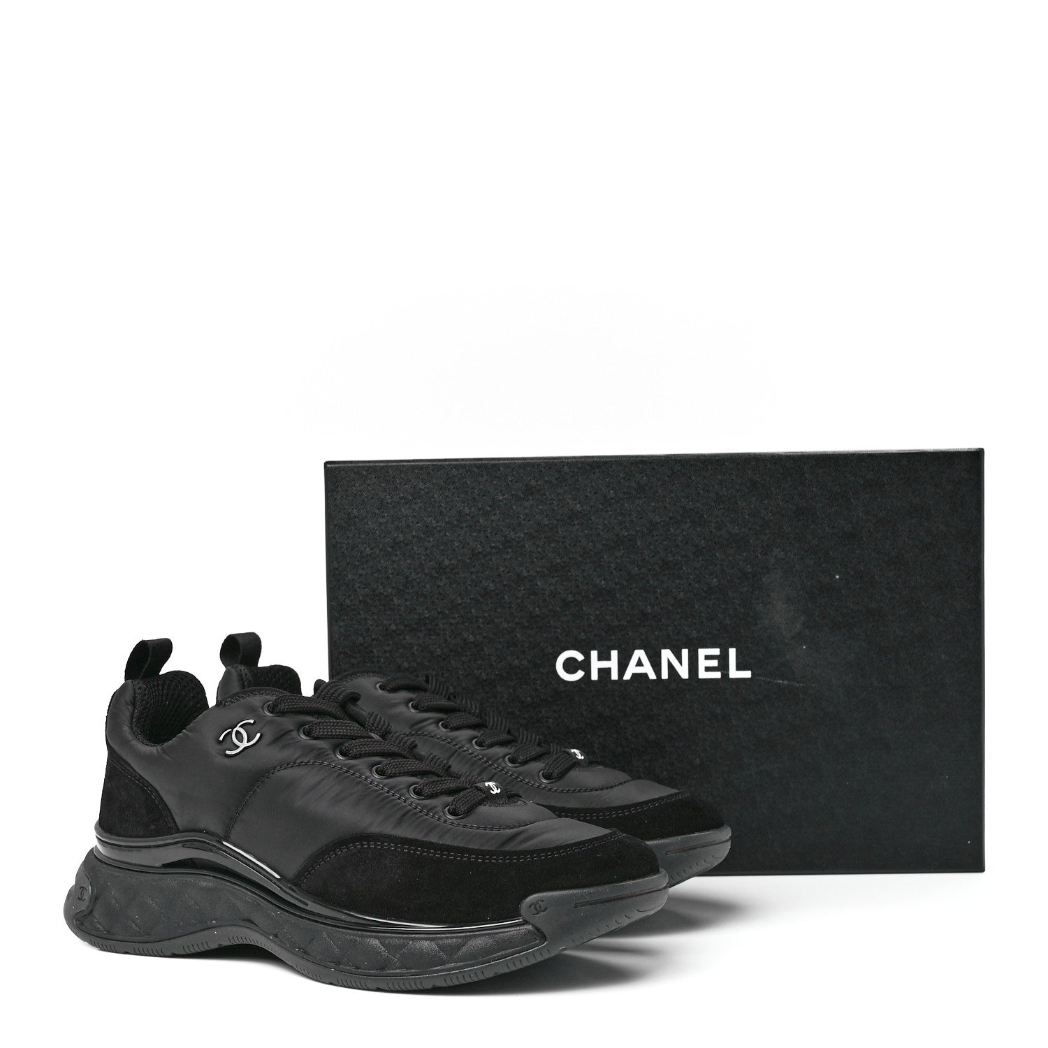 Chanel Nylon Suede Calfskin CC Sneakers 40 Black 9 of 9