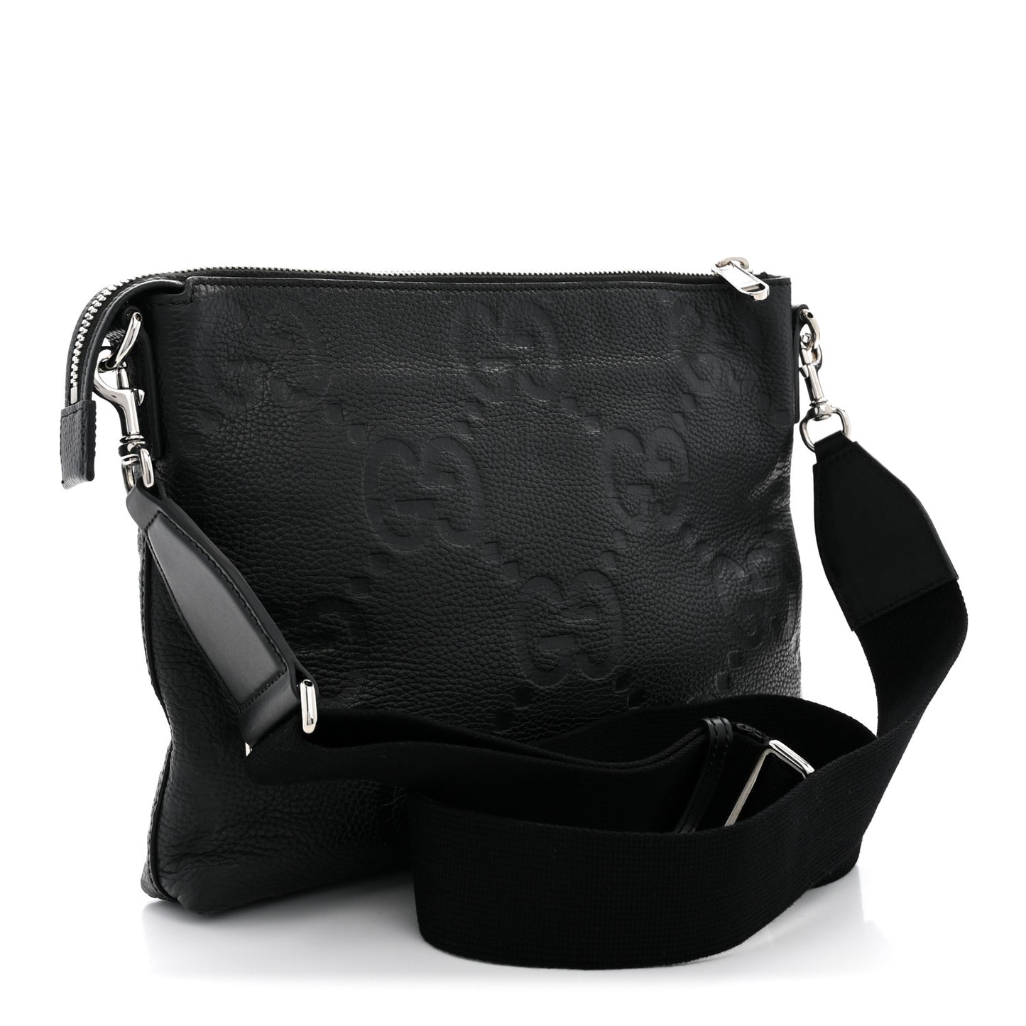 Piuma Calfskin Jumbo GG Embossed Medium Wristlet Messenger Bag Black