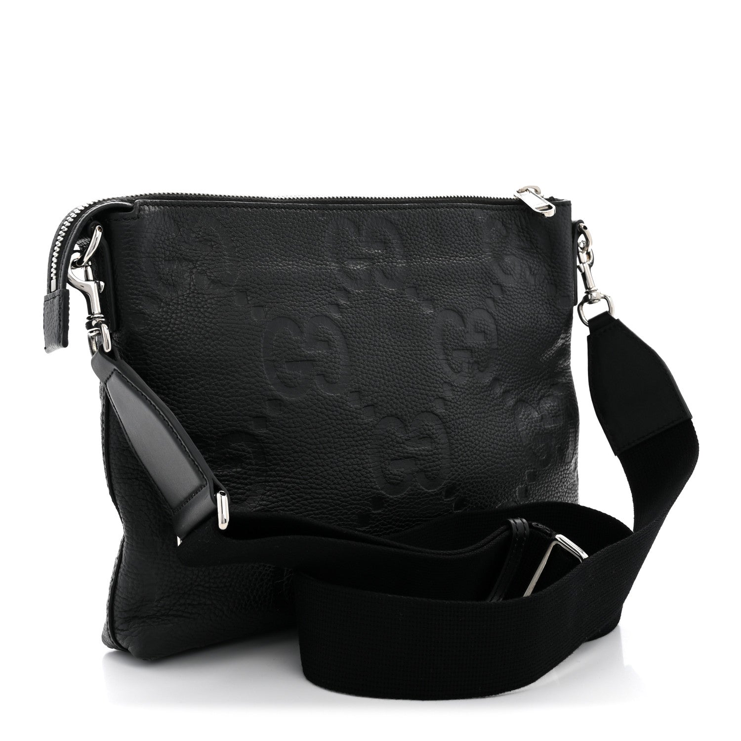 Gucci Piuma Calfskin Jumbo GG Embossed Medium Wristlet Messenger Bag Black 3 of 10
