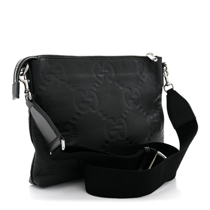 Gucci Piuma Calfskin Jumbo GG Embossed Medium Wristlet Messenger Bag Black 3 of 10