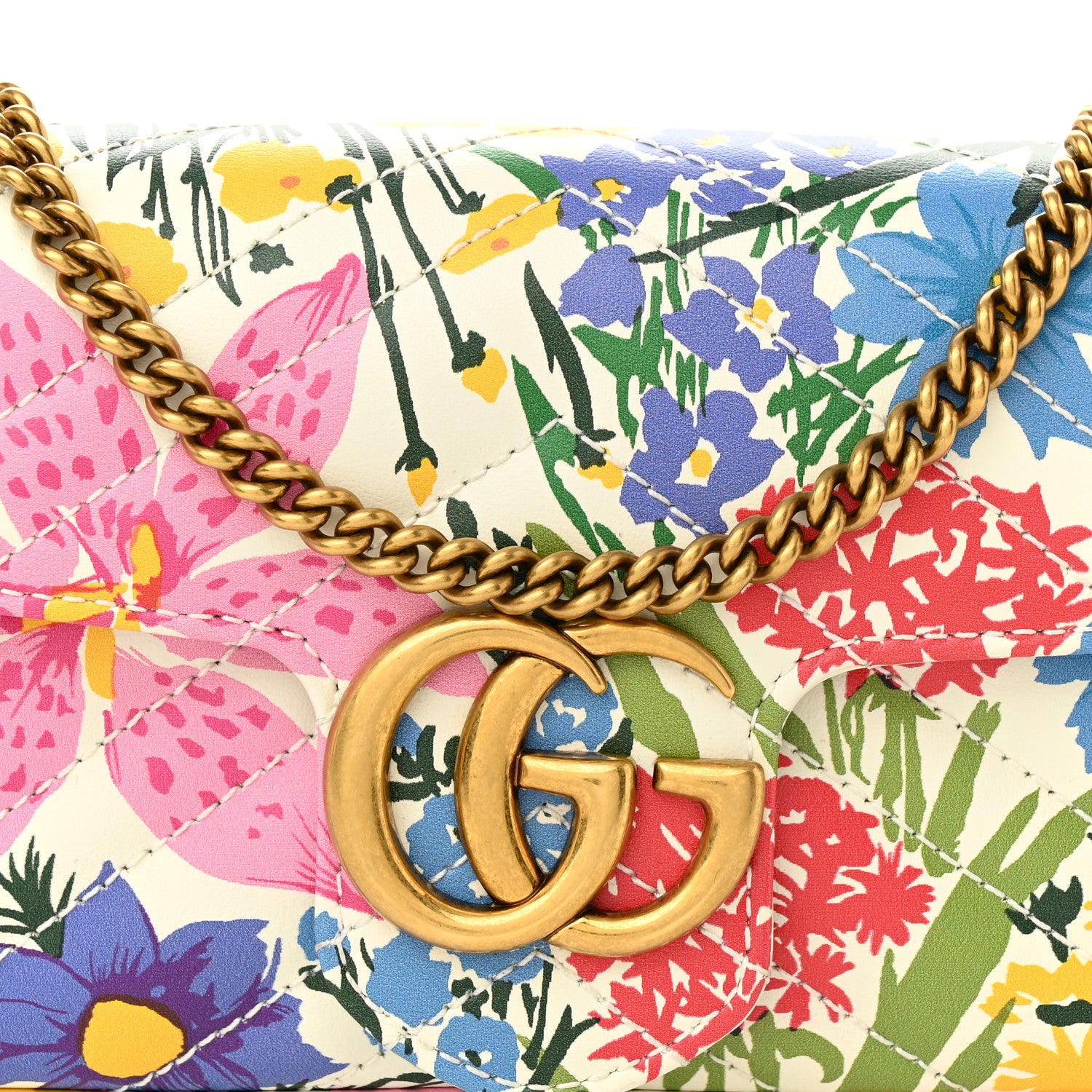 Gucci X KEN SCOTT Calfskin Matelasse Floral Print Super Mini GG Marmont Shoulder Bag Ivory Pink 8 of 10