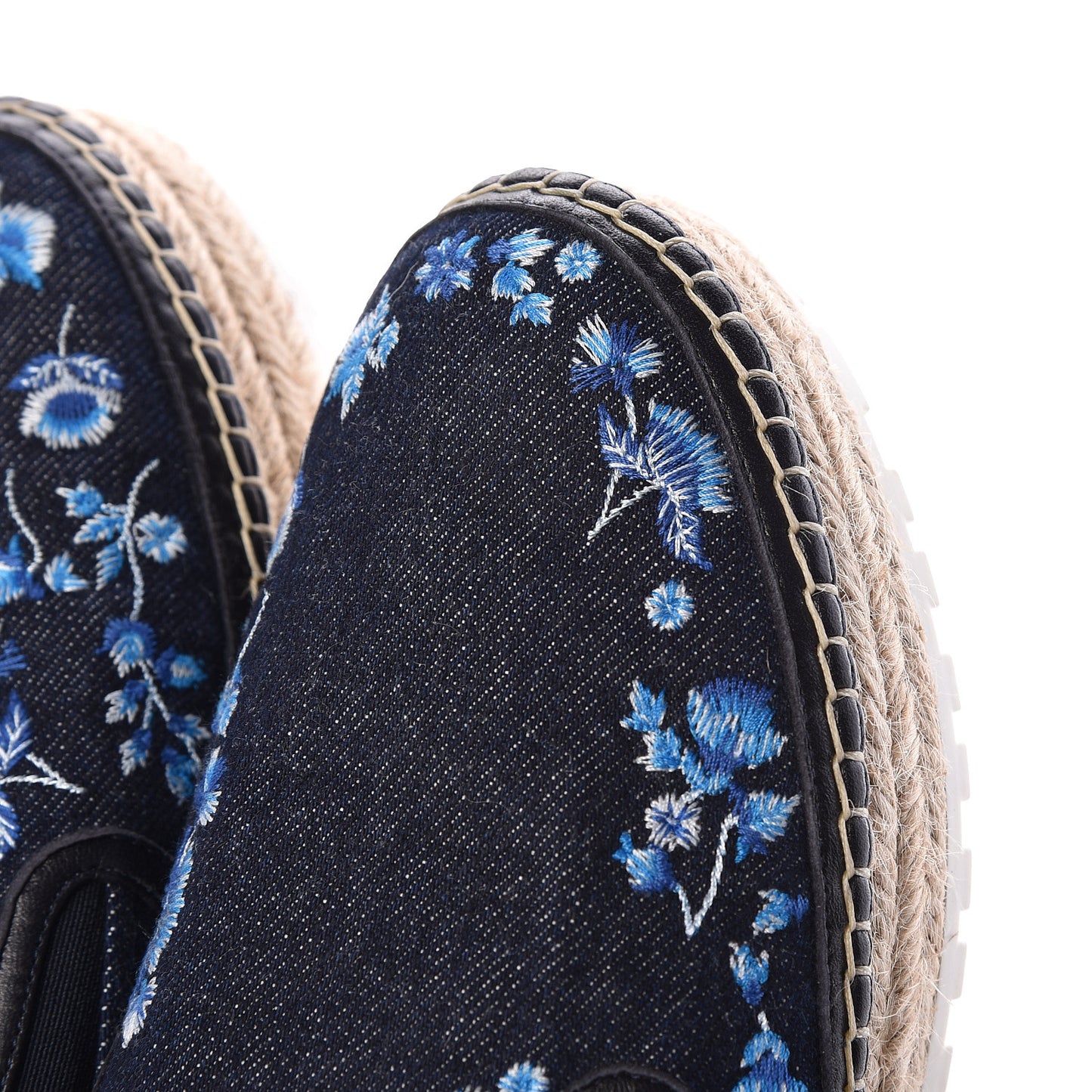 Denim Embroidered Espadrille 39 Blue