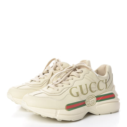 Gucci Calfskin Logo Womens Rhyton Sneakers 34.5 Ivory 3 of 8
