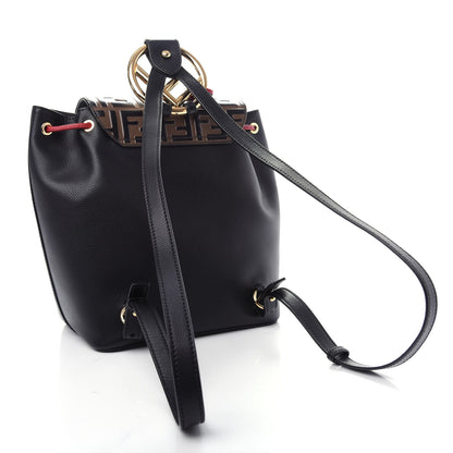 Fendi Vitello Cruise Bi-Color FF 1974 Embossed F is Fendi Drawstring Backpack Black Fragola Maya 2 of 8