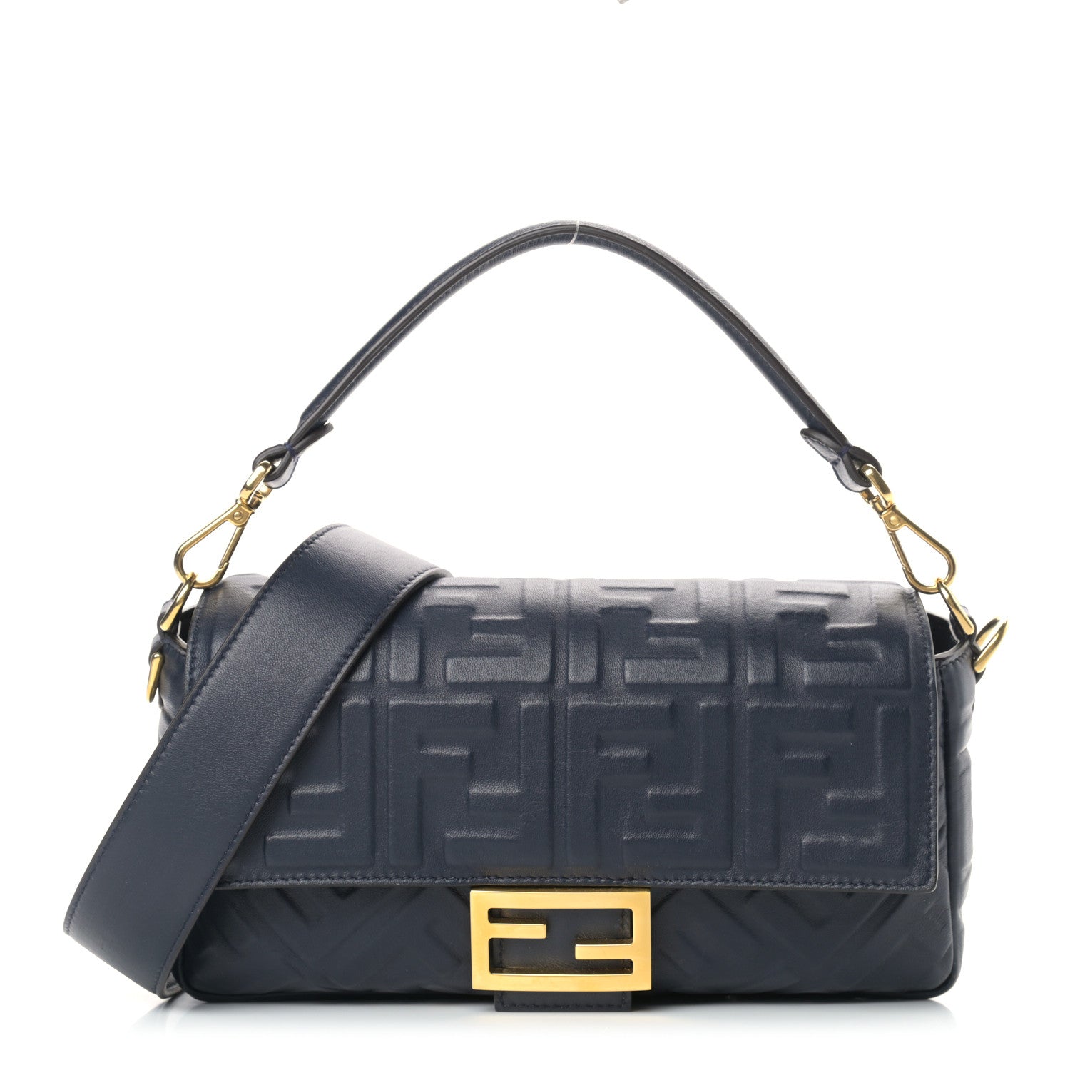 Fendi Nappa FF 1974 Embossed Baguette Midnight 1 of 9