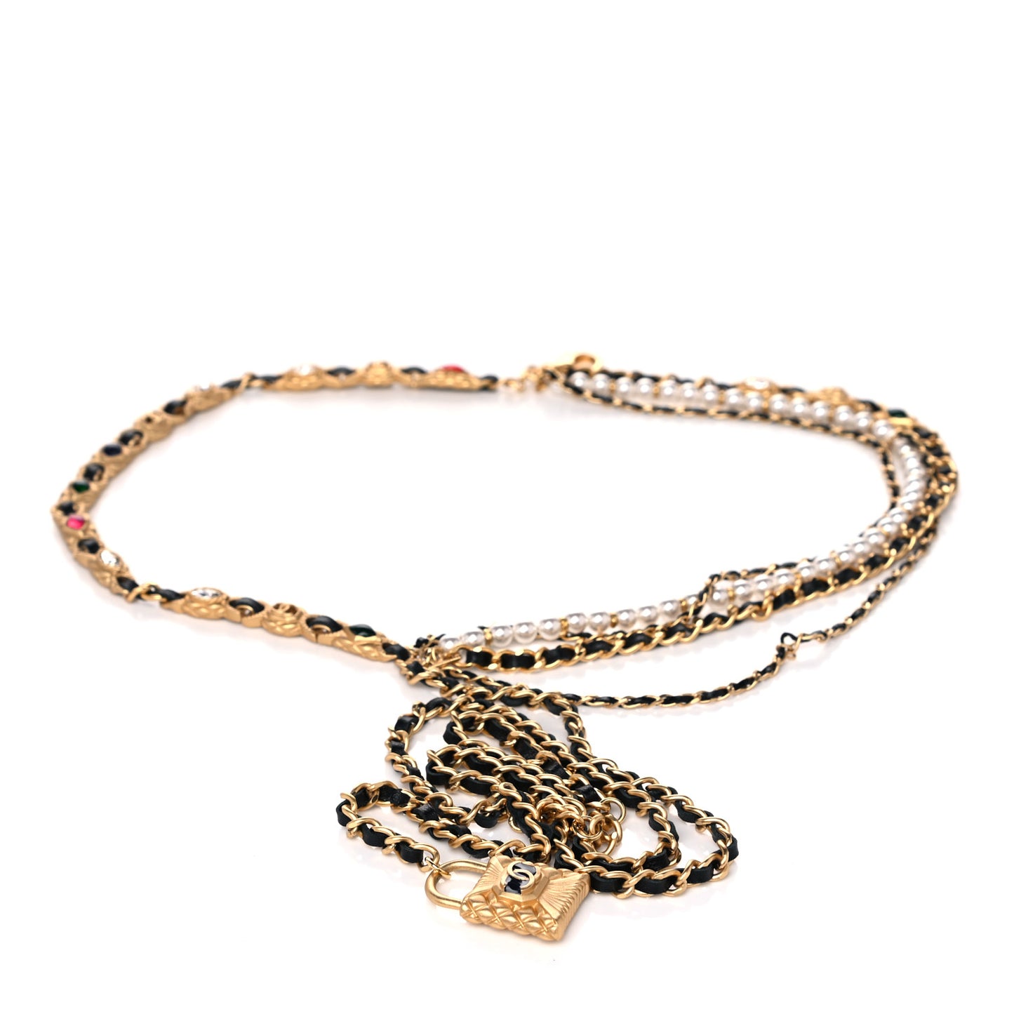 Lambskin Pearl Lock Chain CC Fancy Belt 90 Multicolor
