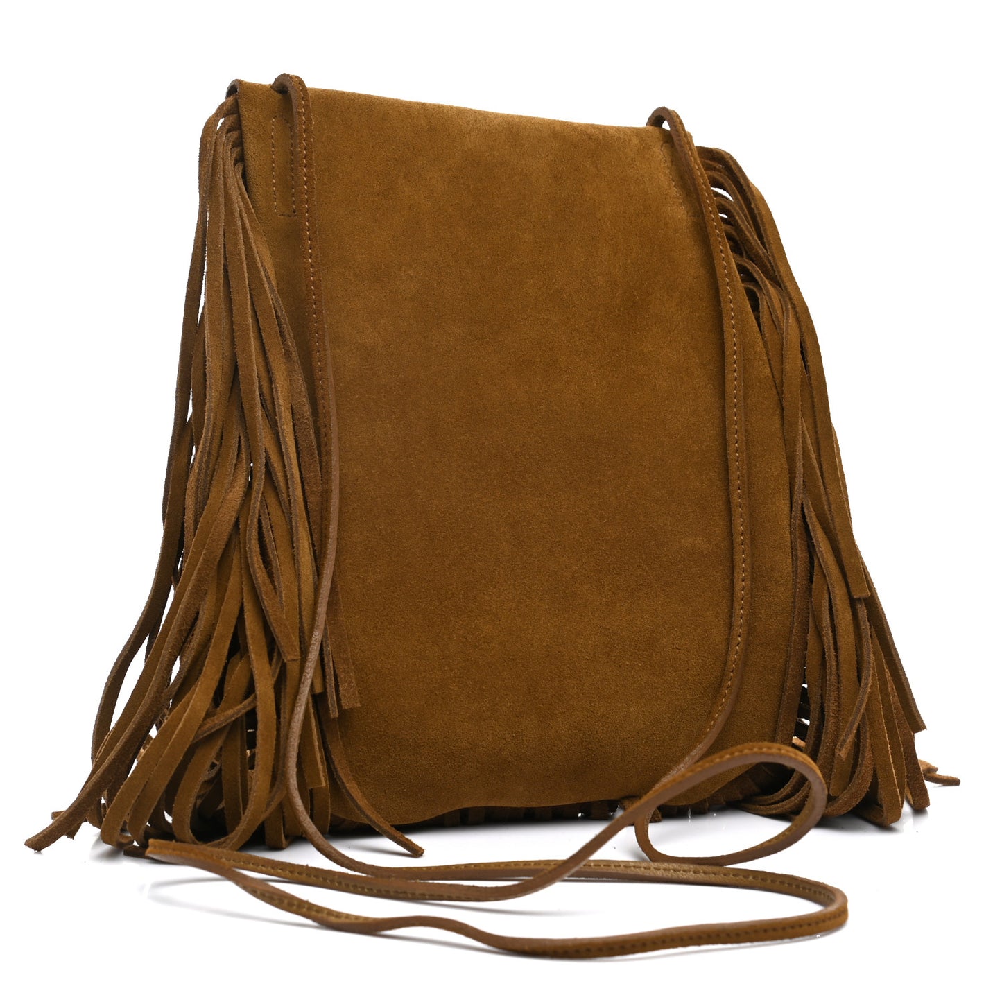 Suede Fringe Flat Anita Crossbody Bag Camel