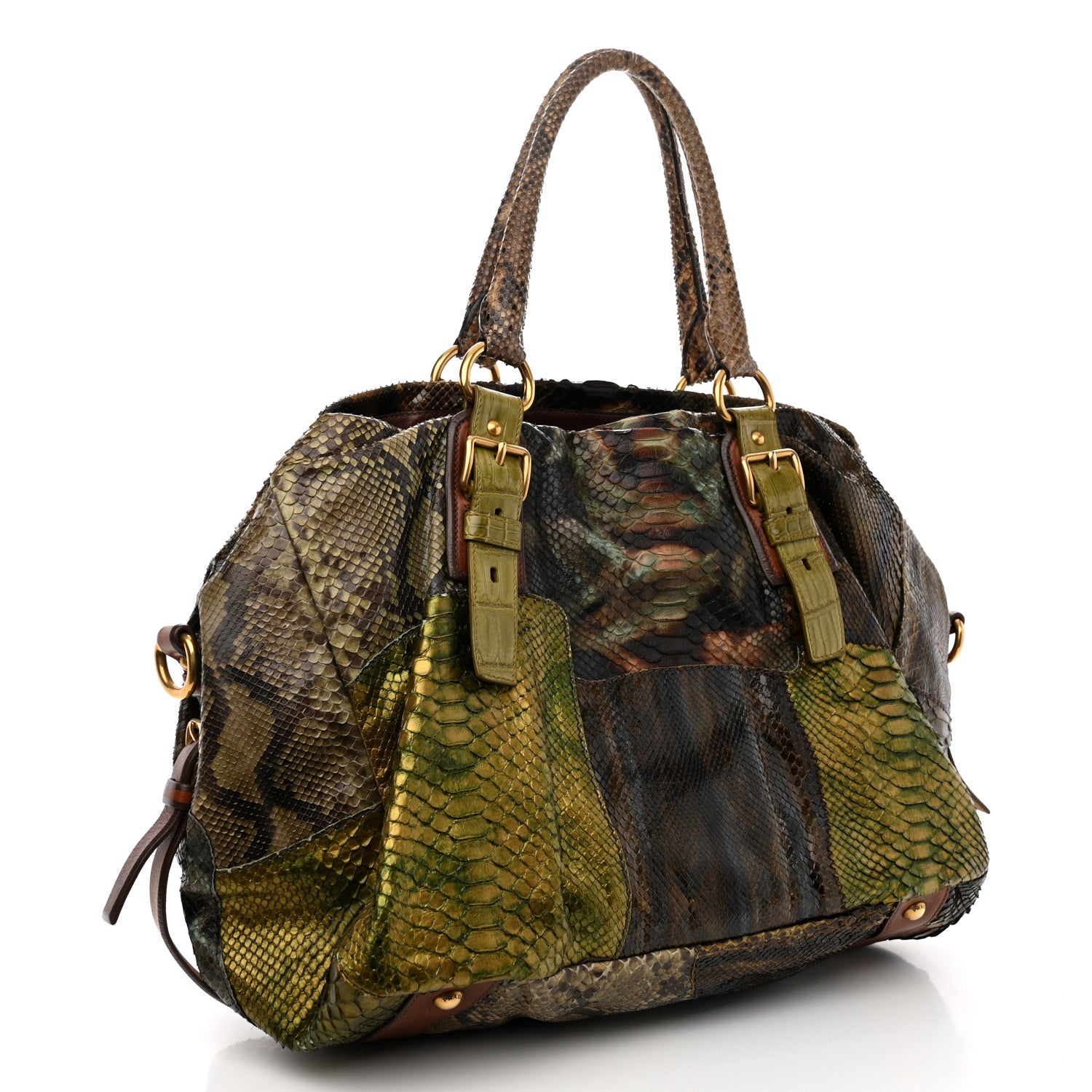 Prada Snakeskin Crocodile Patch Shopper Tote Militare 3 of 13