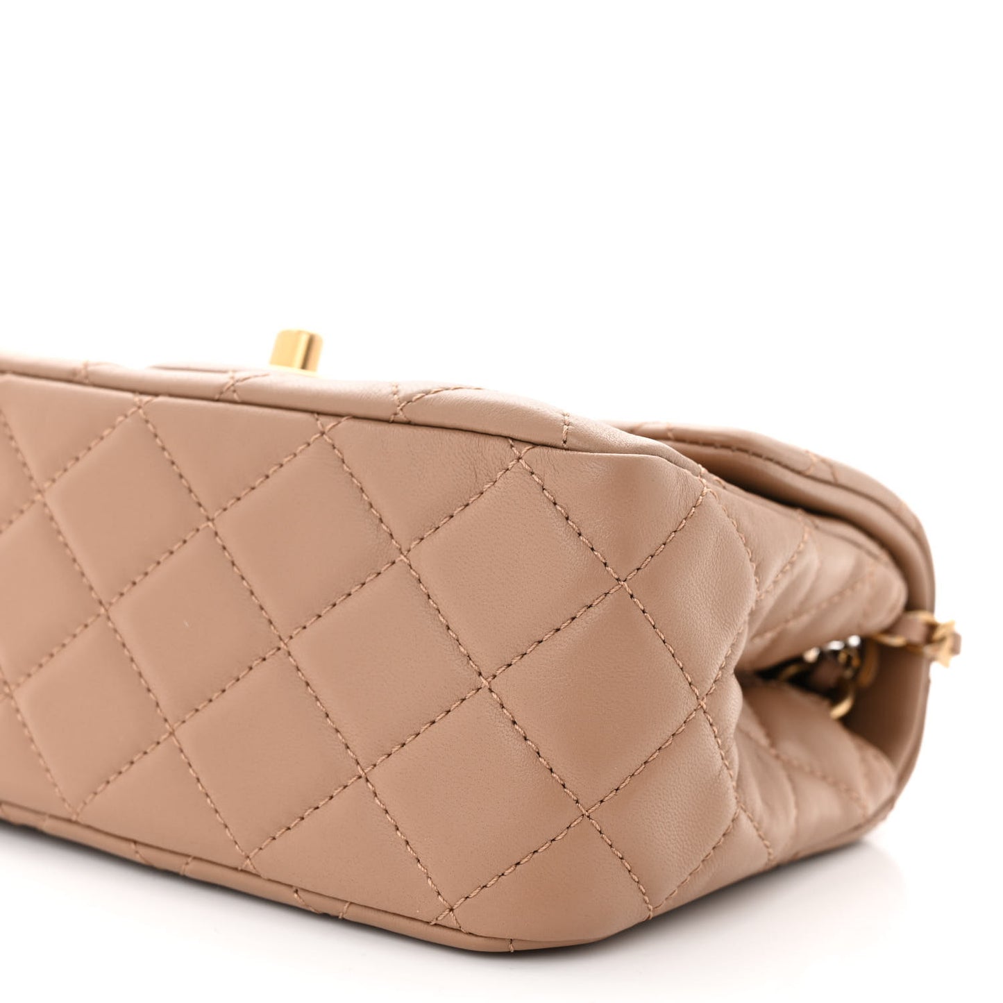 Lambskin Quilted Mini Pearl Crush Flap Dark Beige