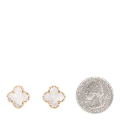 Van Cleef & Arpels 18K Yellow Gold Mother of Pearl Vintage Alhambra Earrings 2 of 5