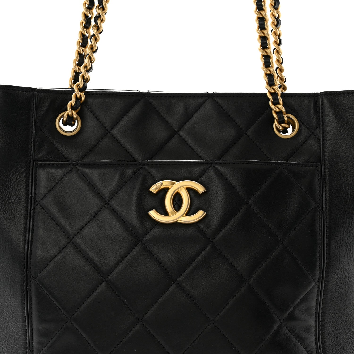 Chanel Calfskin Quilted CC Front Pocket Shopping Tote Black 8 of 10