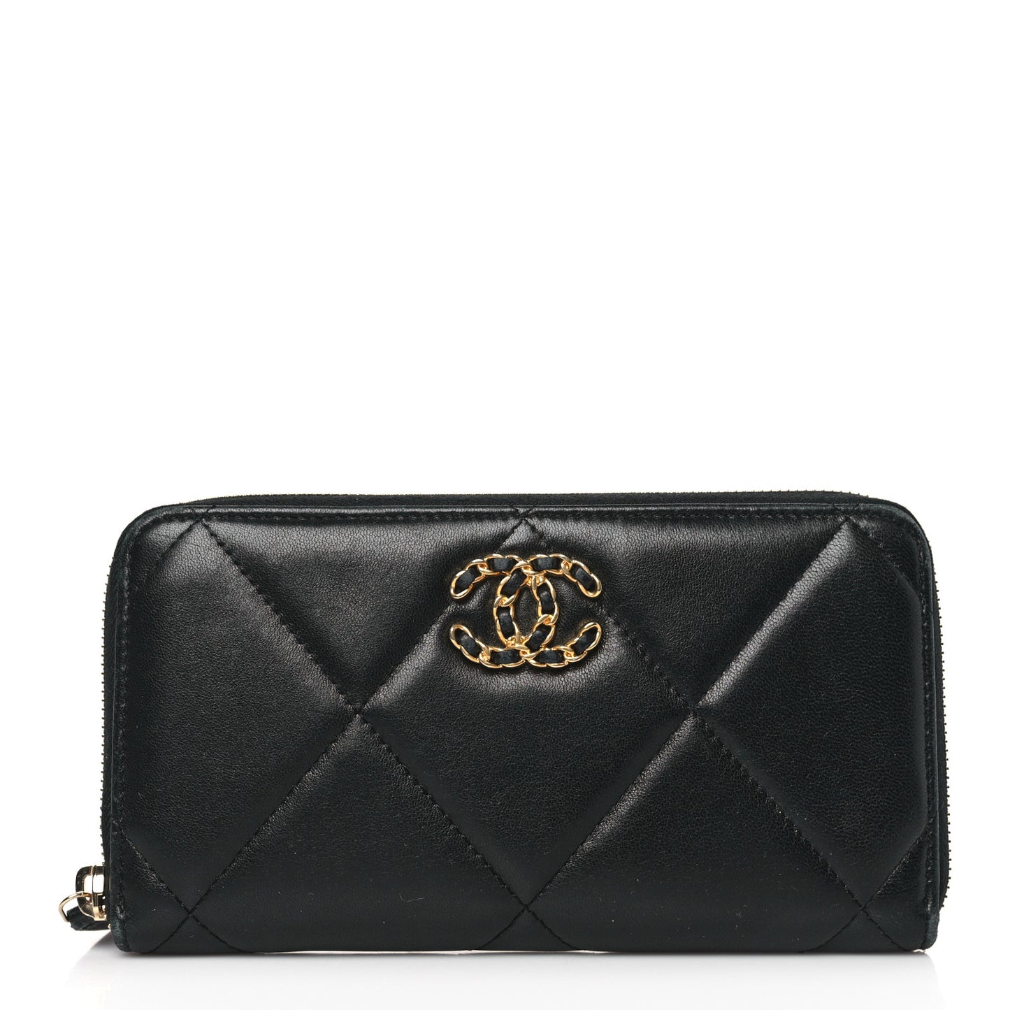 Lambskin Quilted 19 Long Zipped Around Wallet Black