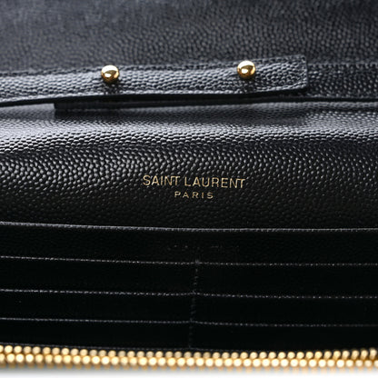 Saint Laurent Grain De Poudre Matelasse Chevron Monogram Chain Wallet Black 6 of 8