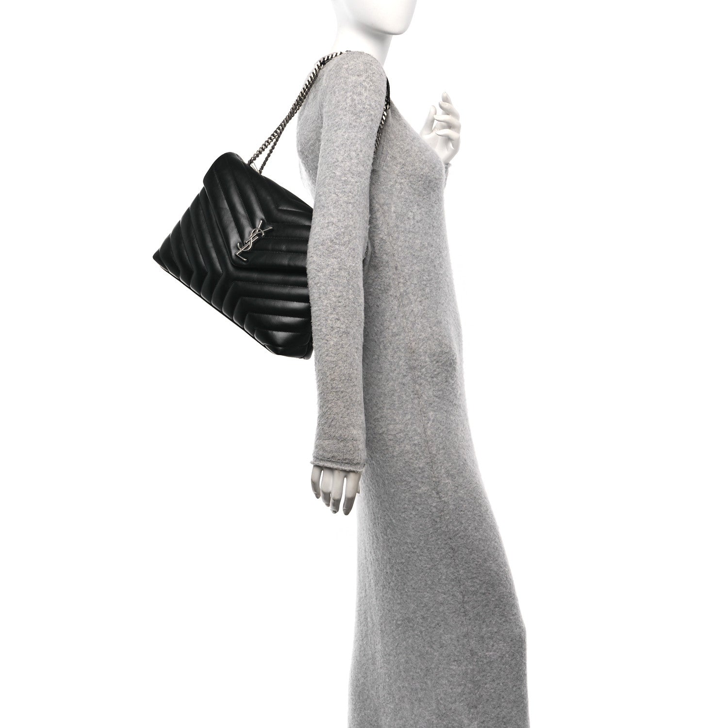 Saint Laurent Calfskin Y Quilted Monogram Medium Loulou Chain Satchel Black 2 of 10