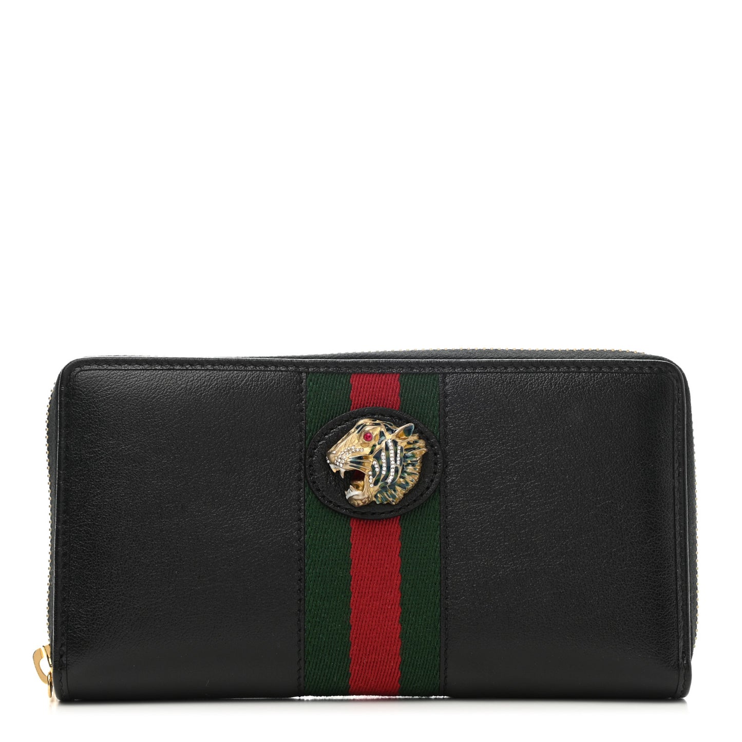 Calfskin Web Rajah Zip Around Wallet Black