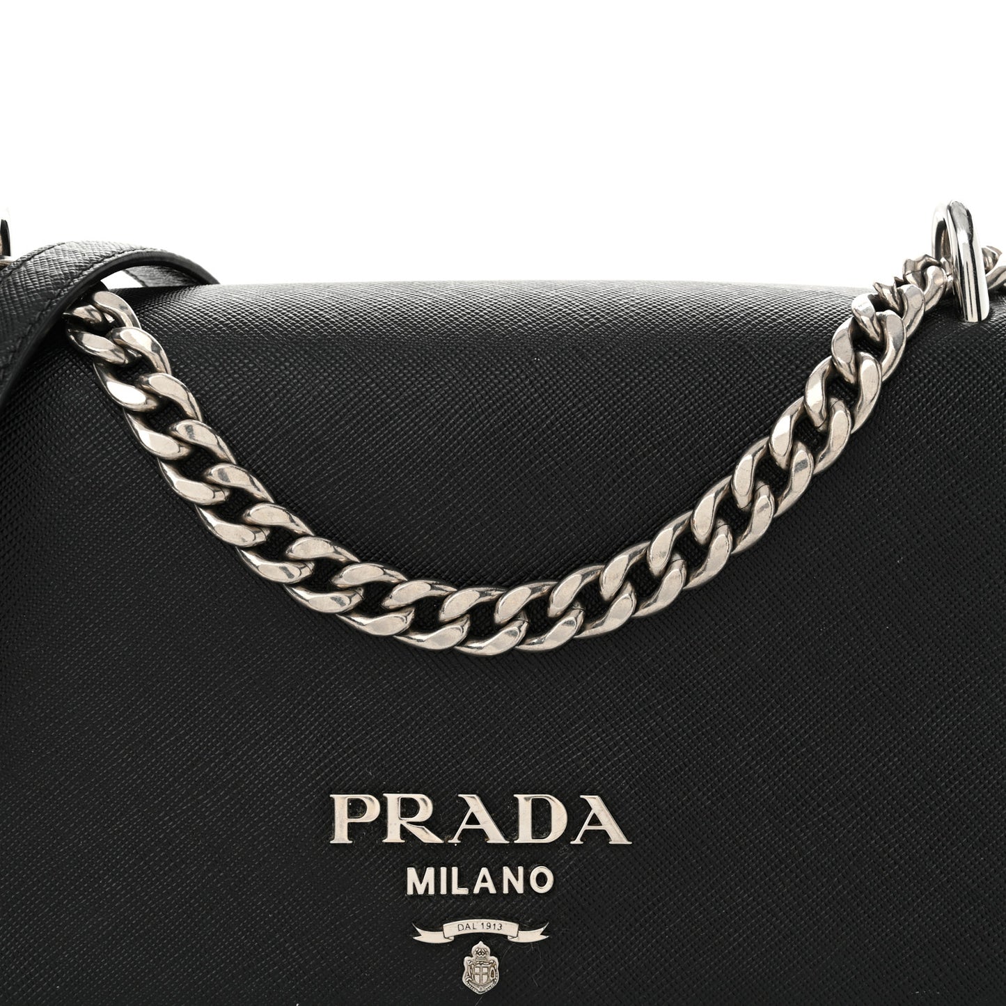 Saffiano Tessuto Nylon Chain Shoulder Bag Black